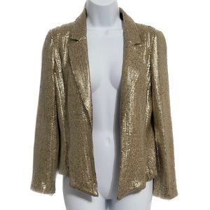 Sz 4 / S Rachel Roy metallic gold sequins blazer. Open front